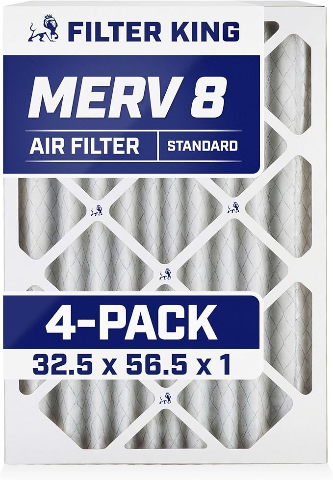 Filter King 32.5x56.5x1 Air Filter | 4-PACK | MERV 8 HVAC Pleated A/C Furnace Filters | MADE IN USA | Actual Size: 32.5 x 56.5 x .75"