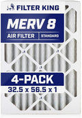 Filter King 32.5x56.5x1 Air Filter | 4-PACK | MERV 8 HVAC Pleated A/C Furnace Filters | MADE IN USA | Actual Size: 32.5 x 56.5 x .75"