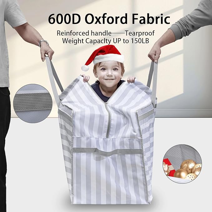 Small Christmas Tree Storage Bag 4ft/5ft Heavy Duty Reusable 600D Oxford Fabric, Moistureproof Dustproof Christmas Tree Bag for Short Artificial Christmas Tree(39X12X24in, Gray-White Stripes)