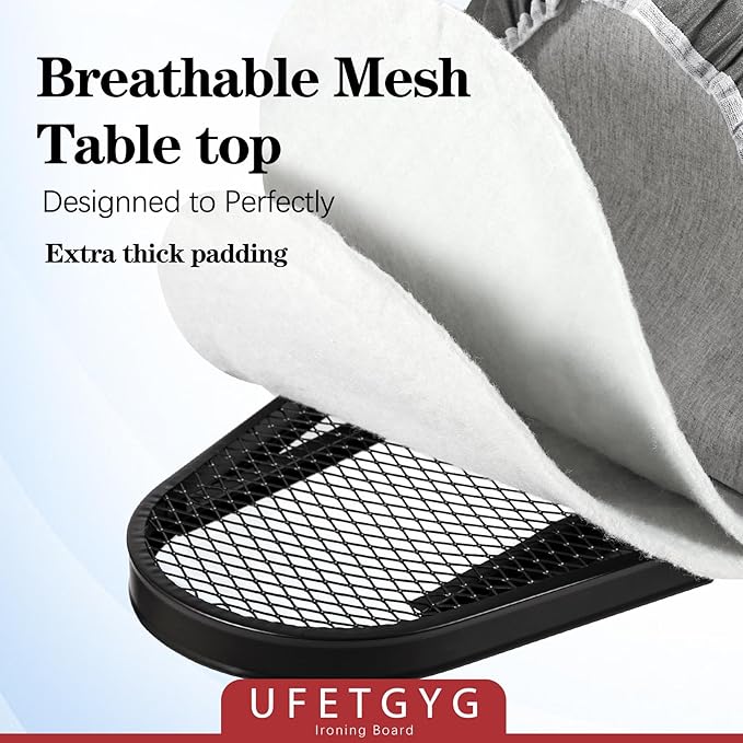 UFETGYG Ironing Board,13" X 43" W/with Iron Rest | Full Metal Construction| Height Adjustable | Heat & Scorch Resistant Fabric | Heavy Duty| Easy to Fold | Anti-Skid Feet |Grey