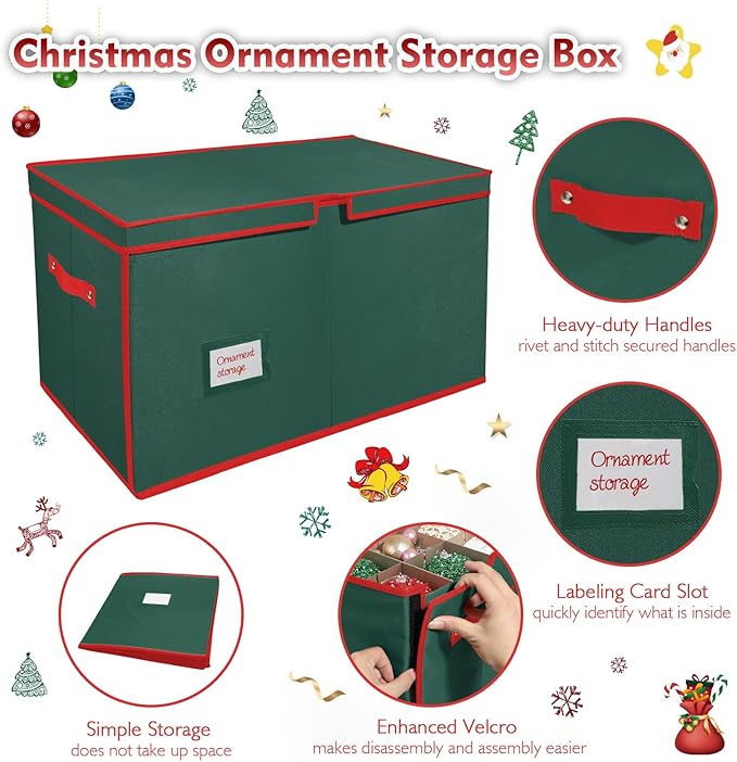 Large Christmas Ornament Storage Box with 6 Drawer Style Trays Fits 54 of 4" Ornament Balls - Side Opening, Christmas Container Perfect for Holiday Decorations, 600D Oxford Fabric Tear-Proof