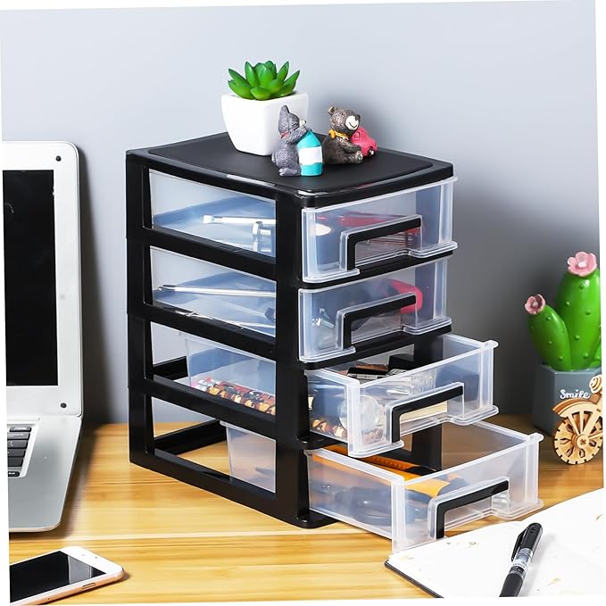 DOITOOL 4 Tier Plastic Drawer Type Closet Plastic Home Office Storage Organizer Makeup Organizer Storage Station Cubes Cosmetics Jewelry Box for Bathroom Dorm Desk Office