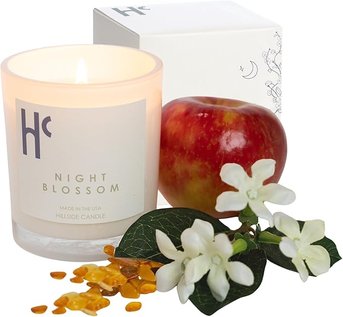 Night Blossom Single Wick Soy Candles, Luxury Scented Candles for Home - Up to 60 Hour Burn Time, Cruelty-Free Soy Wax Blend - Jasmine Fragrance, Notes of Apple & Musk (9 oz)