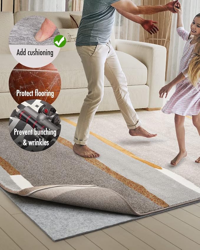 Resare Non Slip Rug Pad Gripper Extra Thick Dual Surface Felt Under Rug for Area Rugs and Hardwood Floors,Super Cushioned Non Skid Carpet Padding - 3x5 Feet 1/4" Double-Sided Non Slip