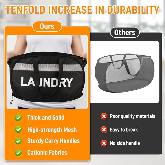 Collapsible Laundry Baskets with Lid, Foldable Clothes Hamper with Reinforced Handles, Sturdy Pop Up Hampers for Laundry, Tear Proof & Easy to Carry Laundry Hamper for Home, Dorm, Travel Black