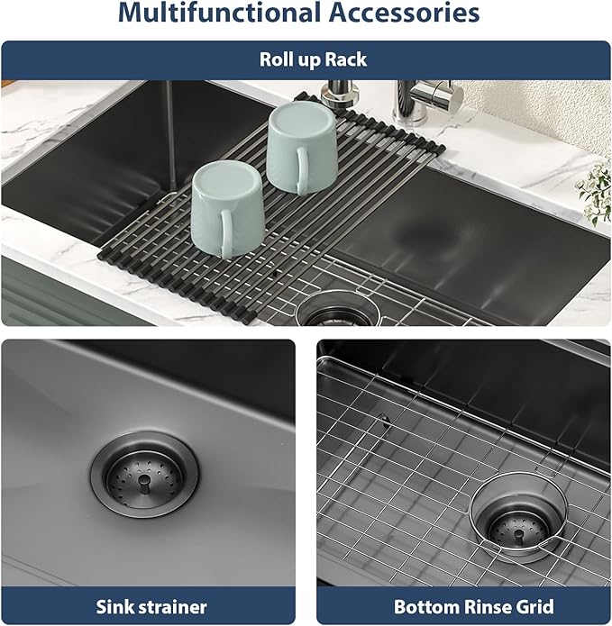 27 Black Kitchen Sink - Lordear 27 x 19 Inch Undermount Sink Gunmetal Black 16 Gauge Stainless Steel Deep Single Bowl Handmade Sinks Basin