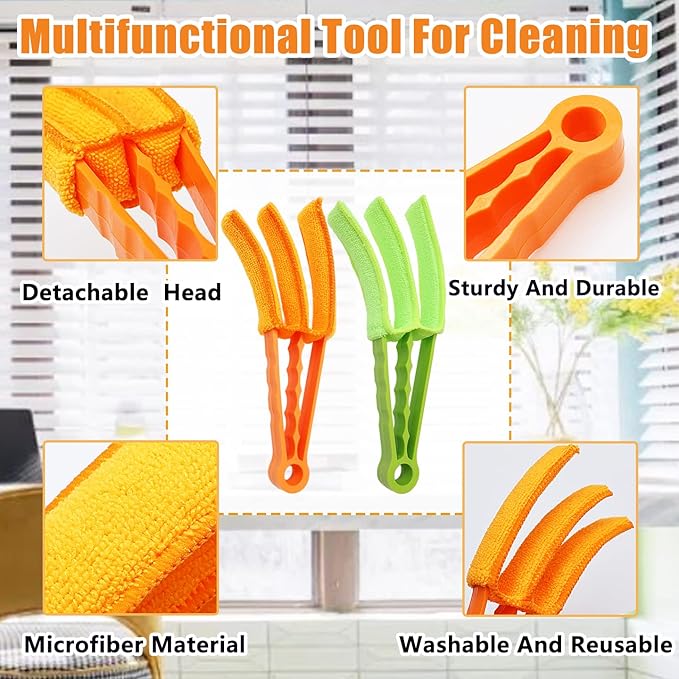 2 Pack 3 Arms Blinds Duster with 10 Colors Microfiber Sleeves, Window Blind Cleaner Duster Brush , Cleaning Tools for Window Blinds, Air Conditioner Vents, Fans, Car Vent