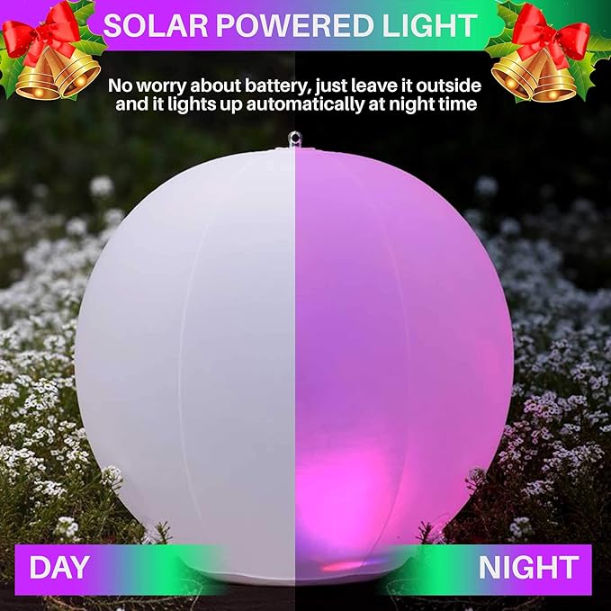 Solar Floating Pool Lights - Pack of 2 Solar Powered Color Changing 14-inch Balls - Float or Hang in Pool Garden Backyard Pond Party Decorations - Inflatable Wateproof