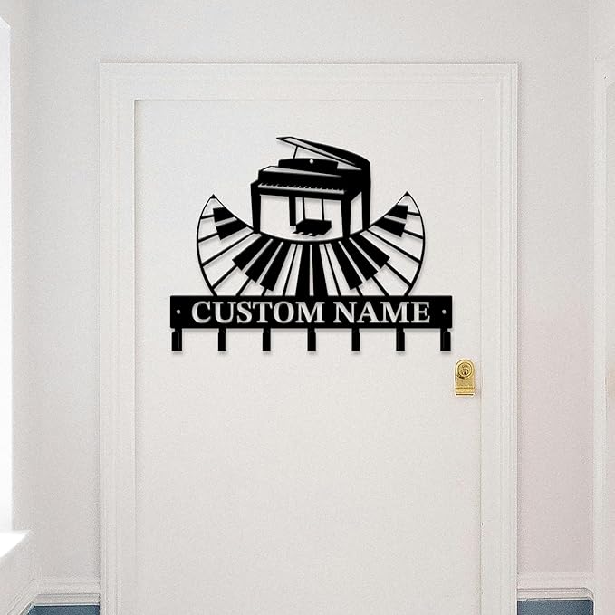 Personalized Custom Music Wall Hooks,Metal Music Room Art Clothes Hooks,Metal Music Wall Home Storage Decorative,For Front Door, Hallway, Kitchen, Bedroom,Keys,Hats (Style N)