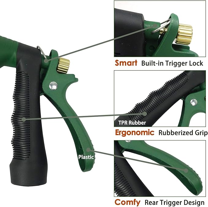 H2O WORKS Garden Hose Nozzle Heavy Duty Water Hose Nozzle with Adjustable Watering Patterns High Pressure Sprayer Nozzles, Pefect for Car Washing and Pets Showering