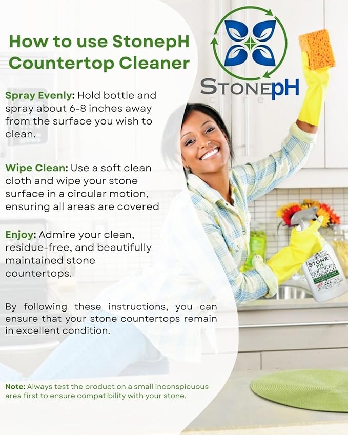 STONE PH Countertop Cleaner Spray - Daily Granite Cleaner Spray - Stone Cleaner- Ph Neutral Formula For Kitchen & Home Cleaning Surfaces Marble, Quartz, Lemon, (25 Fl. Oz)