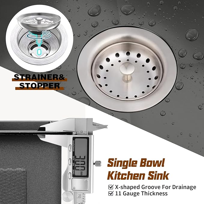 Black 22x18 Inch Kitchen And Bar Sink - Stainless Steel Drop In Small Single Bowl Kitchen Sink With Bottom Grid,Silicon Mat And Drain Assembly Set