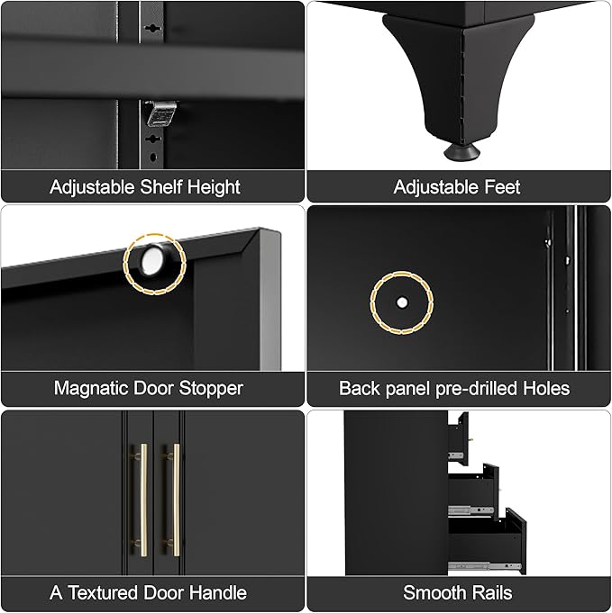 Kitchen Pantry Storage Cabinets with 3 Drawer, 75" Tall Metal Storage Cabinet with Doors and Shelves, Black Food Pantry, Steel Office Cabinet, Large Cupboard, for Kitchen, Dining, Living Room