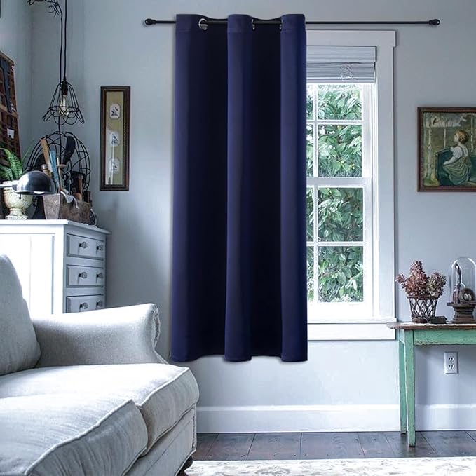 ChrisDowa Blackout Curtains 48 inches Long for Bedroom - Grommet Thermal Insulated Room Darkening Curtains for Living Room (1 Panel, Navy Blue, 42 x 48 Inch)