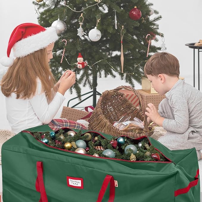 HOLDN’ STORAGE Christmas Tree Bag Heavy Duty 600D Oxford - Christmas Tree Bags Storage Fits Up To 9Ft, Extra Wide, Waterproof Storage Bags with Reinforced Handles & Zipper - Green