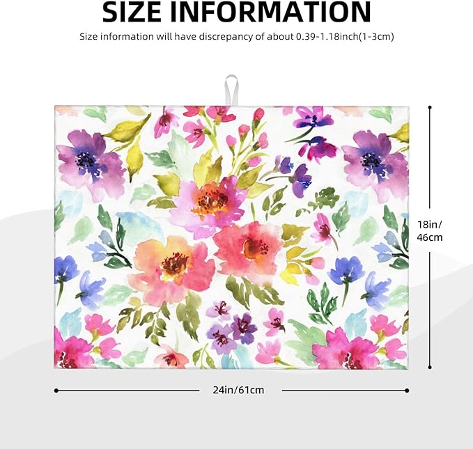 Floral Dish Drying Mats for Kitchen Counter Large Drying Mat for Dishes Microfiber Dish Rack Mat Kitchen Decor Spring Summer Flowers Drainer Pad Washable Ultra Absorbent Dry Mat 18×24 Inch