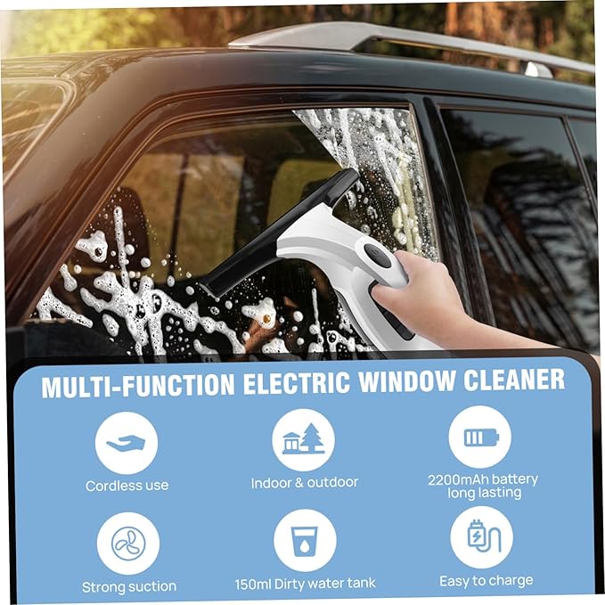 Window Vacuum Squeegee Cordless Electric Window Cleaner Squeegee Sparkling Finish Mirror Cleaner Tool for Showers, Glass, Countertops, Tiles Vacuum, Electric, f