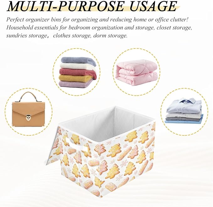 Christmas Tree Cookies Snowflake Storage Bins with Lids Foldable Storage Basket with Handles Collapsible Large Fabric Organizer Containers for Clothes Shelves Closet Office Home