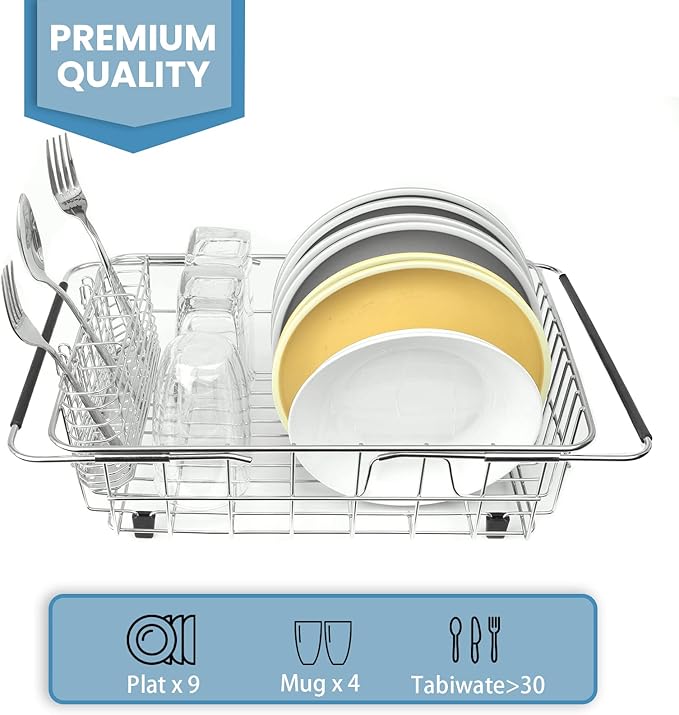 BTLATHA 304 Stainless Steel Drying Rack, Expandable, Adjustable Inside The Sink (up to 9 Upright Utensils)