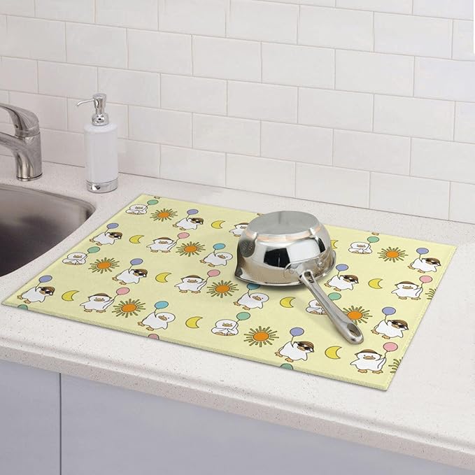 Cute Ducks Dish Drying Mat for Kitchen Counter Cute Kitchen Mat Microfiber Kitchen Countertop Absorbent Reversible Drainer Rack Pad Dish Drying Mat 18 x 24 Inch