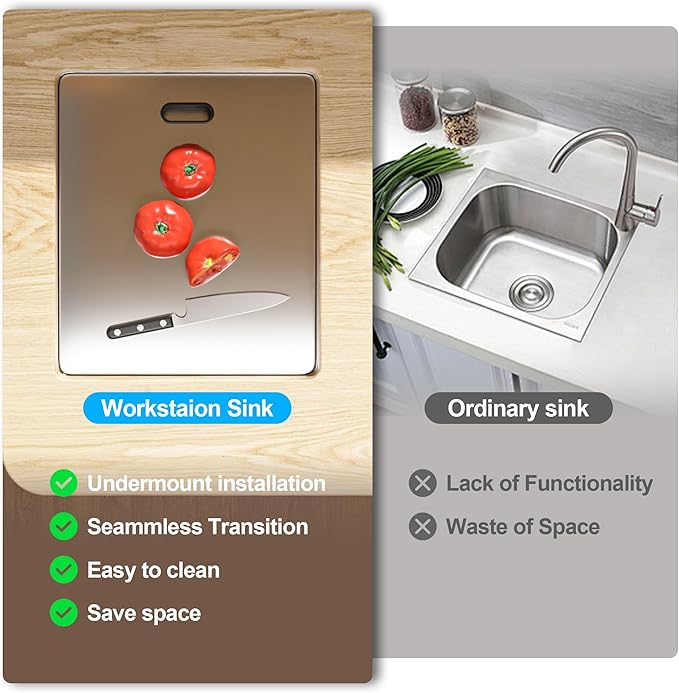 Lordear 15x17 Indoor Outdoor Kitchen Sink with Foldable Faucet Samll Bar Prep 16 Gauge T304 Stainless Steel Single Bowl Basin for Island Camper Wet Bar Prep Mobile Home