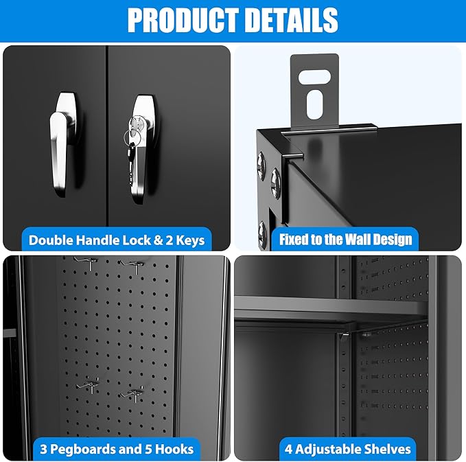 43.3"Wx21.9"Dx72"H Upgraded Wide and Deep Garage Storage Cabinet with Wheels and Doors,Metal Storage Cabinet with Pegboards and 4 Adjustable Shelves for Garage Home Basement,Required Assembly,Black