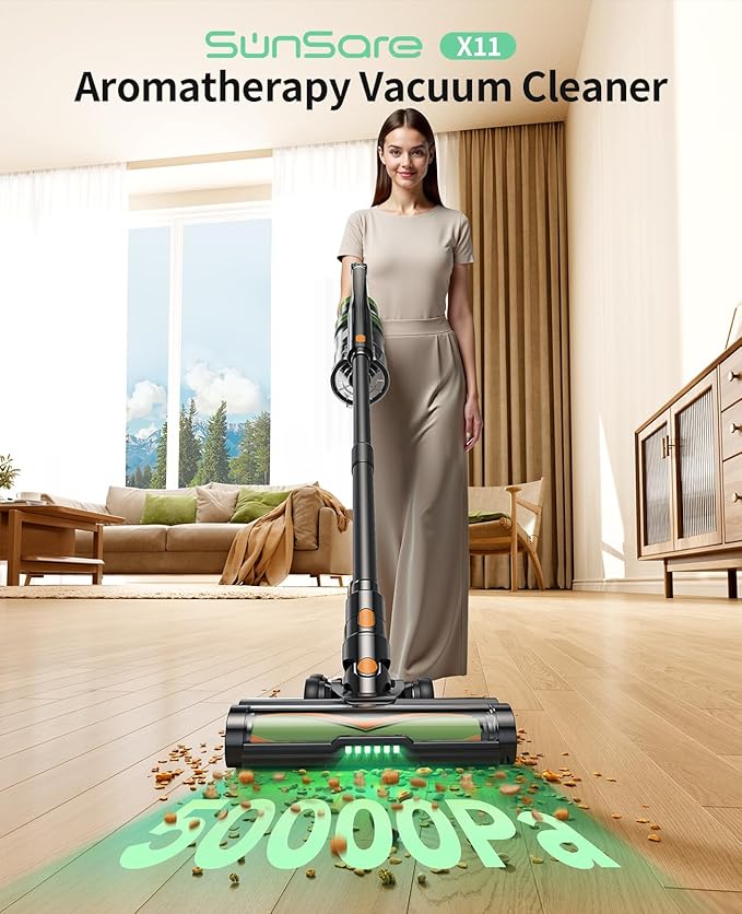 SunSare Cordless Vacuum Cleaner, 600W 50KPA 65Mins Vacuum Cleaners for Home, Stick Vacuum with Aromatherapy, Anti-Tangle Brush, Anti-Tangle Wireless Vacumm for Home/Pet Hair/Carpets/Floors