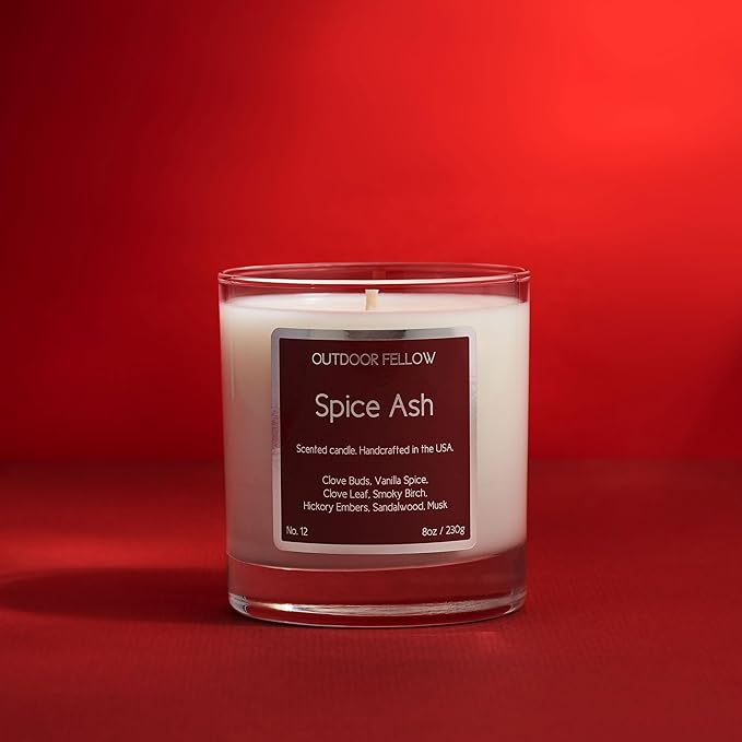 Outdoor Fellow Spice Ash Candle | Luxury Scented Candle with Coconut & Apricot Wax Blend | Clove, Smoky Birch, Sandalwood & Musk | 40+ Hour Burn Time | Perfect for Home or Gifting (8oz)