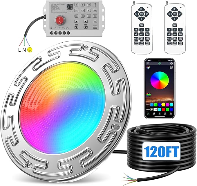 20W 6Inch LED Spa/Pool Lights for Inground Pool with 3 Way to Control (App/Remote/Manual Controller), Multicolor Changing Underwater Swimming Pool Light for Wet Niches - 120FT