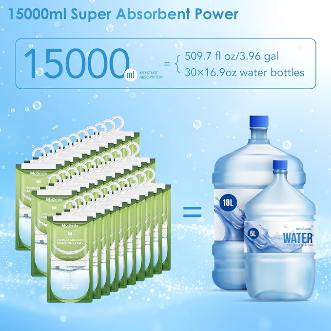 Moisture Absorbers 30 Pack Fresh Fragrance, Hanging Closet Dehumidifier Bags, Humidity Absorber, Compact Eliminates Odors Humidity Packs for Car, Bathroom, Bedroom, Basement, 9.8OZ