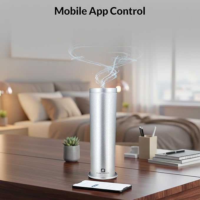 CA-1200 Silver Diffuser w/Fragrance- Aromatherapy Diffuser - Essential Oil Fragrance Diffuser - Smartphone Control - Timer - Adjustable Mist Intensity - Perfect for Home & Office
