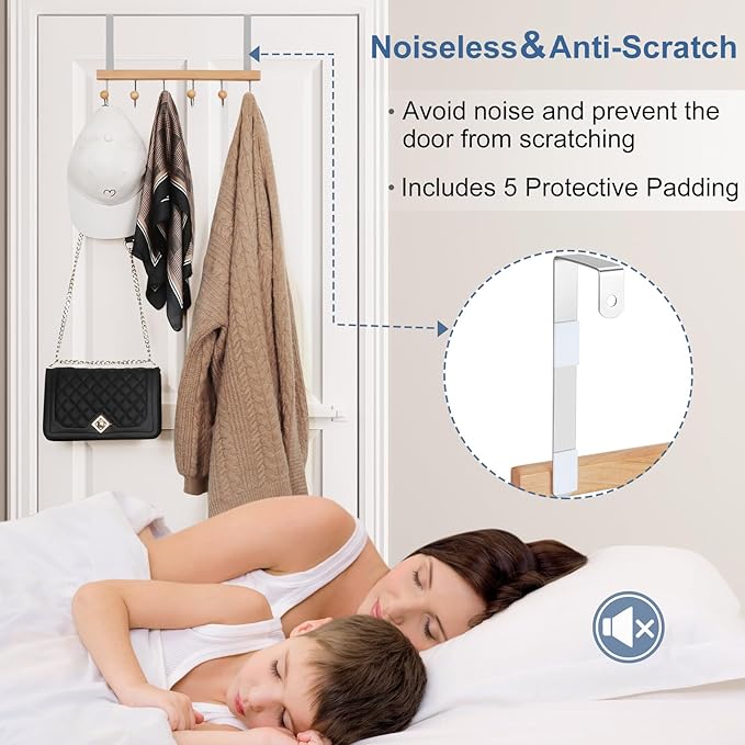 TOPIA HANGER Over The Door Hooks for Hanging, Towel Hooks Towel Racks for Bathroom, Coat Hooks Coat Rack Over The Door Organizer Hanging, Wooden Door Hangers for Coat Towel Hat Purse CT71N