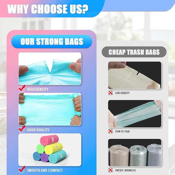 T.FORING 300 Count 4 Gallon Small Trash Bags - 15 Liter Colored Garbage Bags Unscented Wastebasket Liners Heavy Duty & Leakproof Plastic Can Liners for Bathroom Office Bedroom Toilet Car