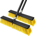 18 Inches Push Broom Outdoor，Commercial Broom Brush，Stiff Bristle Brush with 61.8 inches Long Handle for Patio Garage Deck Street Shop Warehouse Lawn Driveway -2 Pack