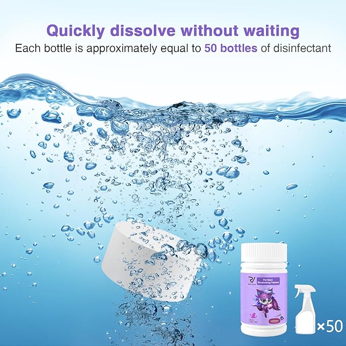 Raki Venus Kennel and cat bed Stain Removers Pet Stain Deodorizing eliminating residual pet urine odors on carpets, floors, and wall corners 100Tablets