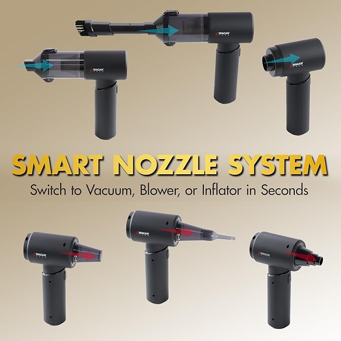 Wagan EL7209 Cordless Car Vacuum with Air Blower, Brushless Motor 16000Pa Strong Suction, Rechargeable Mini Handheld Vacuum Cleaner with USB-C, Portable Dust Cleaner and Blower for Car, Home, Office