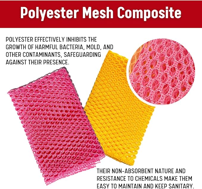 Unha’s Heavy Duty Dish Scrubbers Mesh Cloth, 10-Pack – Non-Abrasive, Quick-Dry Polyester Dishes Scouring Pads, Odorless, Non-Absorbent Kitchen Net Cloths