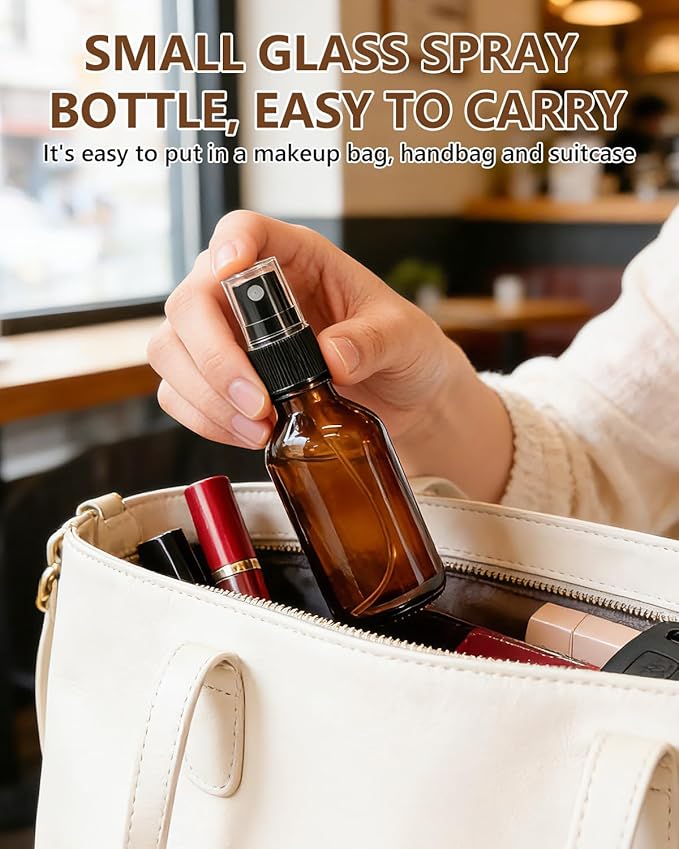 KEYWING 36 Pack Small Amber Glass Spray Bottles for Essential Oils, 2oz Empty Fine Mist Mini Spray Bottles, Refillable Containers for Hair, Travel, Plants, Cleaning, Skin Care