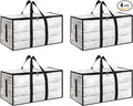 4 Pack-Extra Large Heavy Duty Moving Bags - Waterproof Storage Totes with Handles & Zippers, Foldable for College Dorm, Storage (Clear)