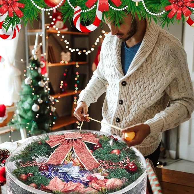 ProPik Christmas Wreath Storage Bag 30" - 2 Pack Clear Xmas Wreath Storage Container - Garland Holiday Artificial Wreath Storage Holder - Water Proof Transparent PVC with Handles (30 Inch, White)