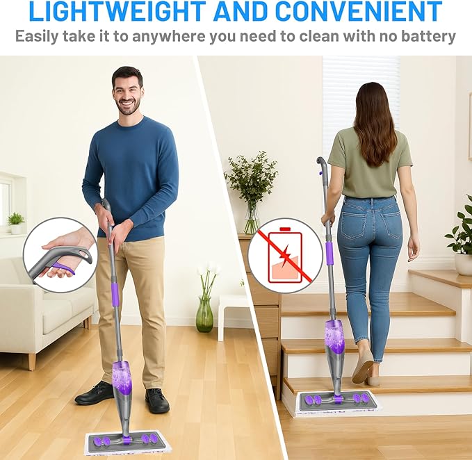 IOPRETTY Spray Mops for Floor Cleaning - Wet Dry Mops with 6 Disposable Pads for Swiffer Powermop - Refillable Bottle for Hardwood Tile Home Kitchen - Absorbs Pet Hair Dust Stains