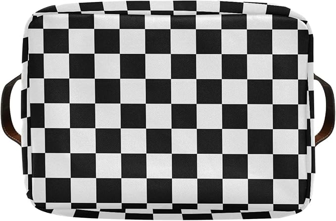 ALAZA Black White Checkered Foldable Storage Box Storage Basket Organizer Bins with Handles for Shelf Closet Living Room Bedroom Home Office 1 Pack