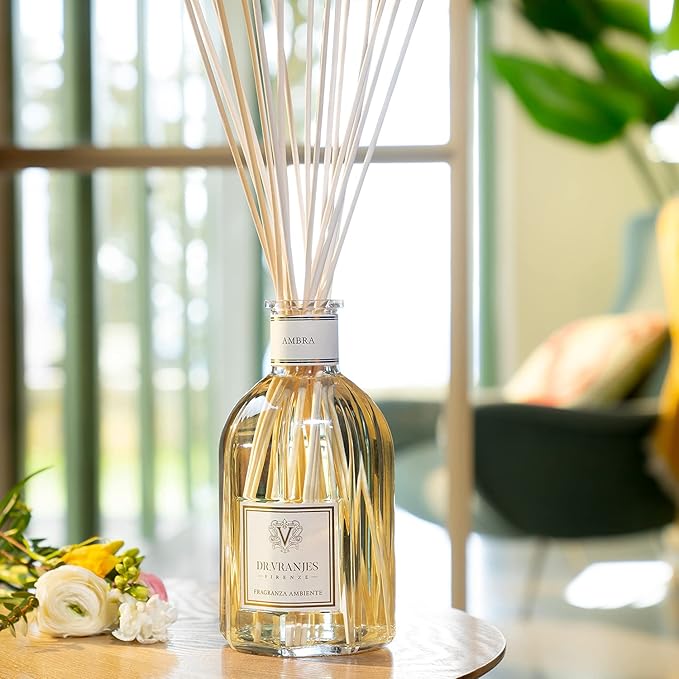 Dr. Vranjes - Ambra 250 ml Diffuser + Double Pack of White Sticks (3 Pieces Bundle)- Luxury Home Fragrance, Made in Italy, Main Scent: Oriental, Olfactory Pyramid: Amber, Patchouli, Sandalwood