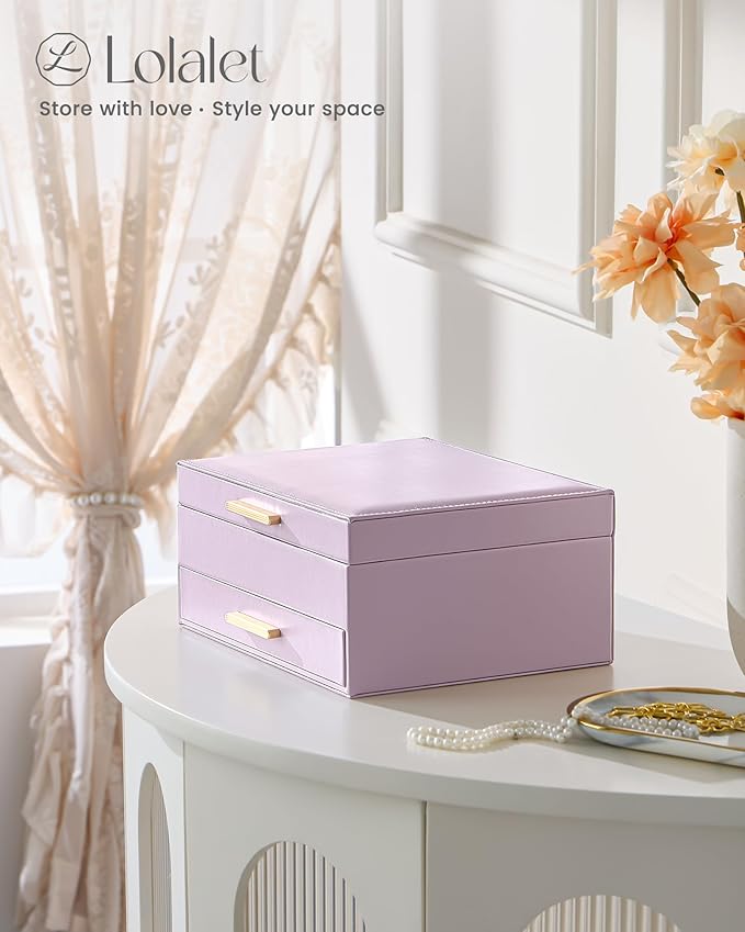 Lolalet 2-Layer Jewelry Boxes Organizer for Women Girls, Jewelry Storage Case Holder with Drawers for Necklaces Rings Earrings Bracelets Watches, Gifts Choice for Girlfriend Wife -Purple