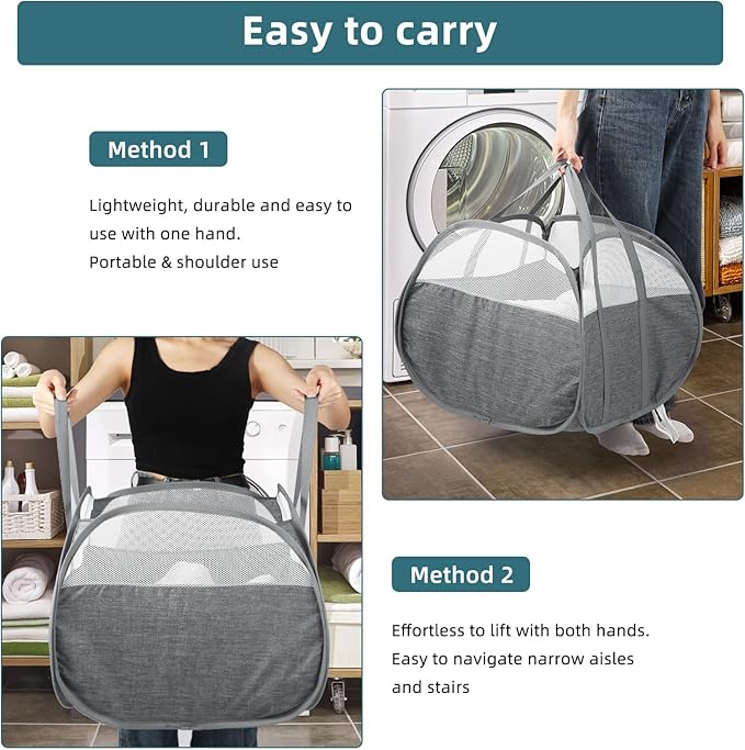 Collapsible Laundry Baskets, 90L Large Foldable Laundry Basket, Tear-proof Pop Up Hampers for Laundry, Dirty Clothes Laundry Hamper for Bedroom, Bathroom, Dorm, Laundry Room, Travel or Camping Grey