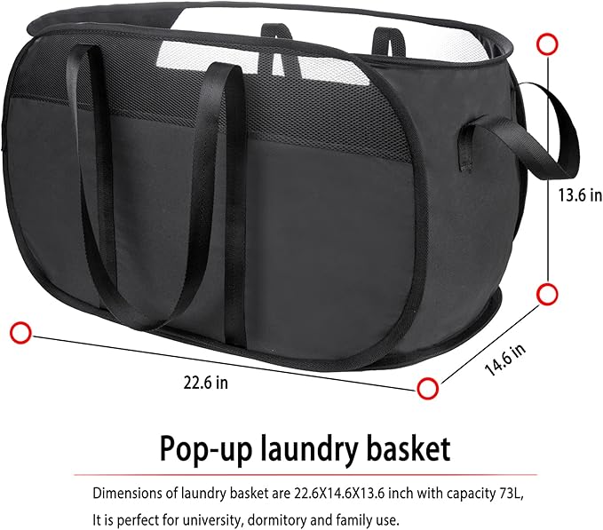 Pop Up Laundry Hamper，with Durable Handles collapsible laundry basket，Easy to Open and Fold for college Dorm,kids room，travel (2 black)…