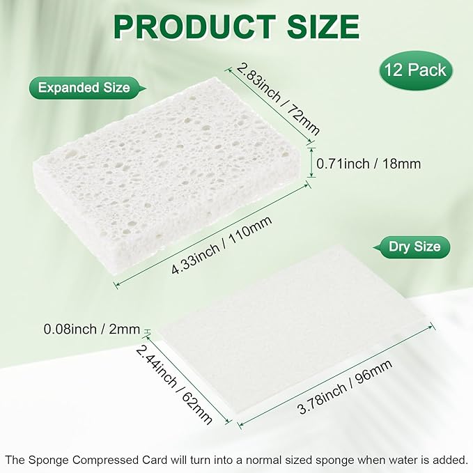 M METERXITY 12-Pack Kitchen Sponges, Condense Eco Cellulose Non-Scratch Scrub Heavy Sponge for Kitchen/Household/Bathroom, Clean Tough Messes Dish Scrubber [White]