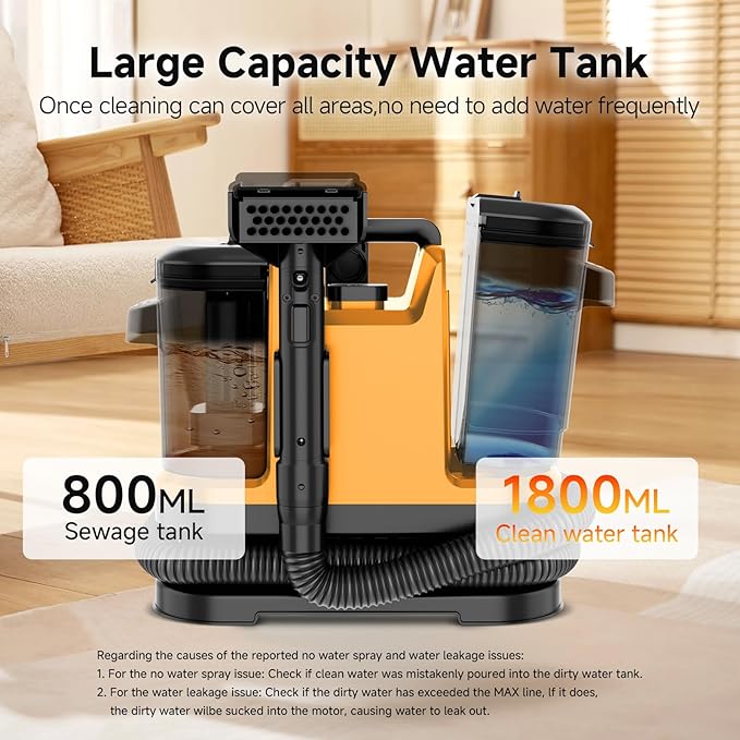 Vaconly Portable Spot Cleaner Machine for Carpet and Upholstery - 18Kpa Carpet Cleaner with Dual BrushHeads, Easy Move, Cleaning Machine for Furniture, Couch, Stairs, Car and Pet Stain,Yellow