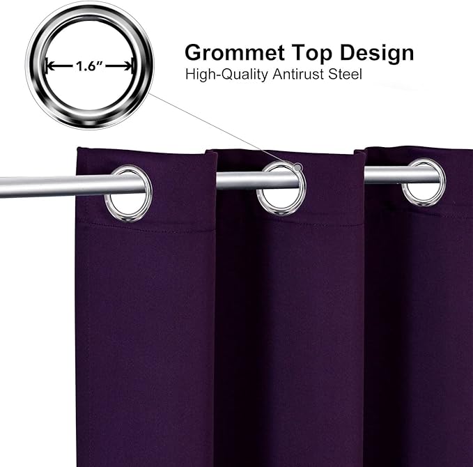ChrisDowa Grommet Blackout Curtains for Bedroom - Thermal Insulated Room Darkening Curtains for Living Room (1 Panel Set, Royal Purple, 52W x 63L)