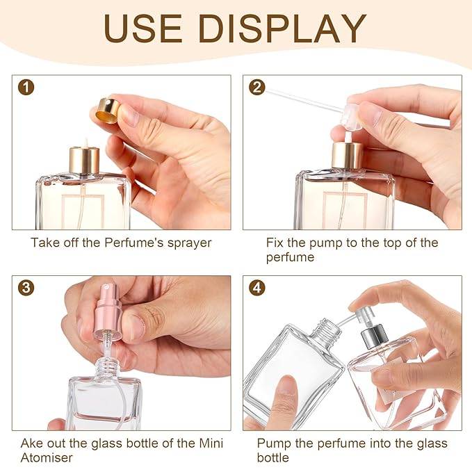 Domensi 30 Pcs 15 ml Glass Perfume Bottles Mini Glass Empty Spray Atomizer Bottles Bulk Refillable Small Perfume Dispenser Container with Pump Tool for Travel Plants Hair Cleaning Skin Care(Rose Gold)
